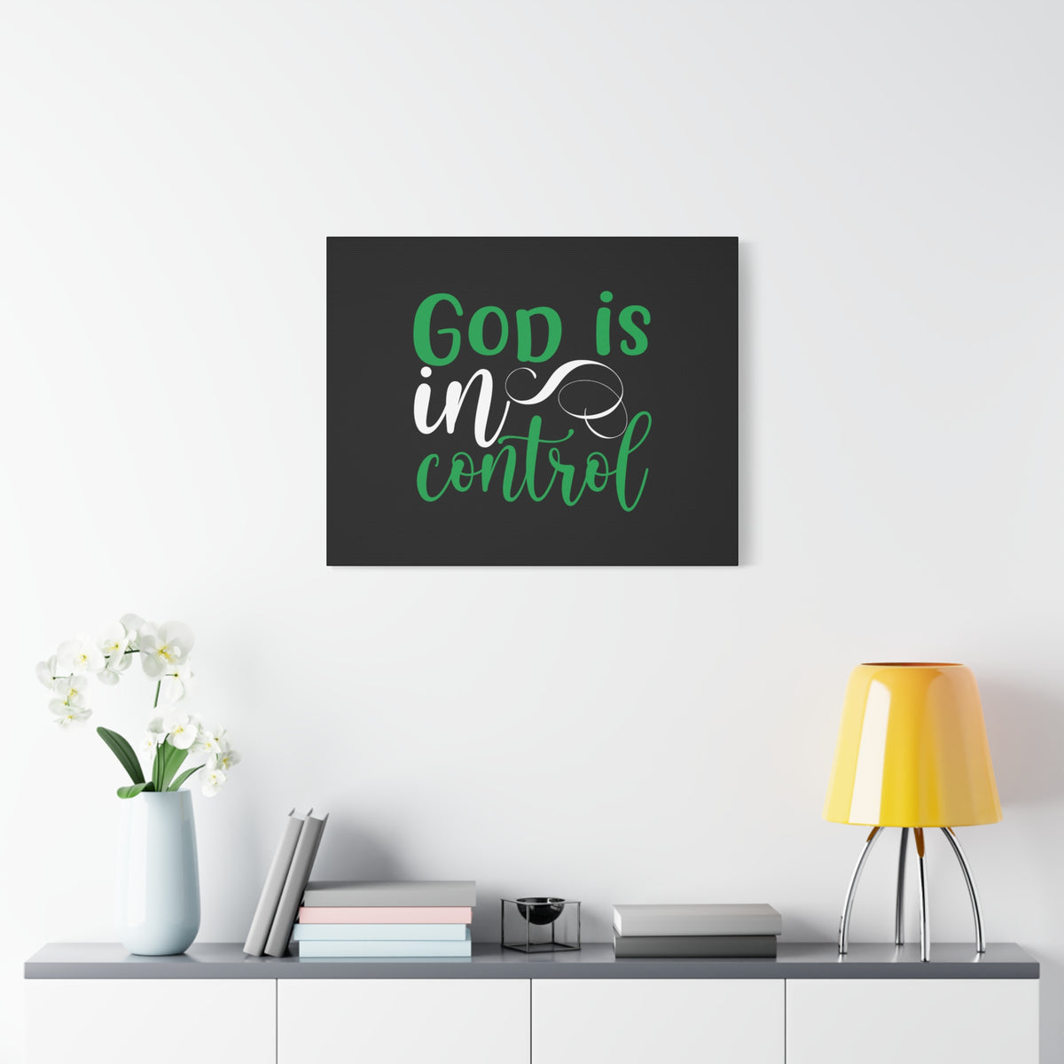 Scripture Canvas God Is In Control Psalm 27:1 Green Christian Wall Art Bible Verse Print Ready to Hang-Express Your Love Gifts