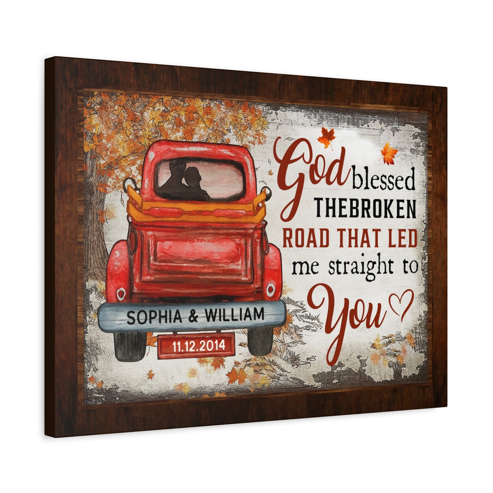 Personalized God Blessed the Broken Road – Couples Truck Wall Art Canvas-Express Your Love Gifts