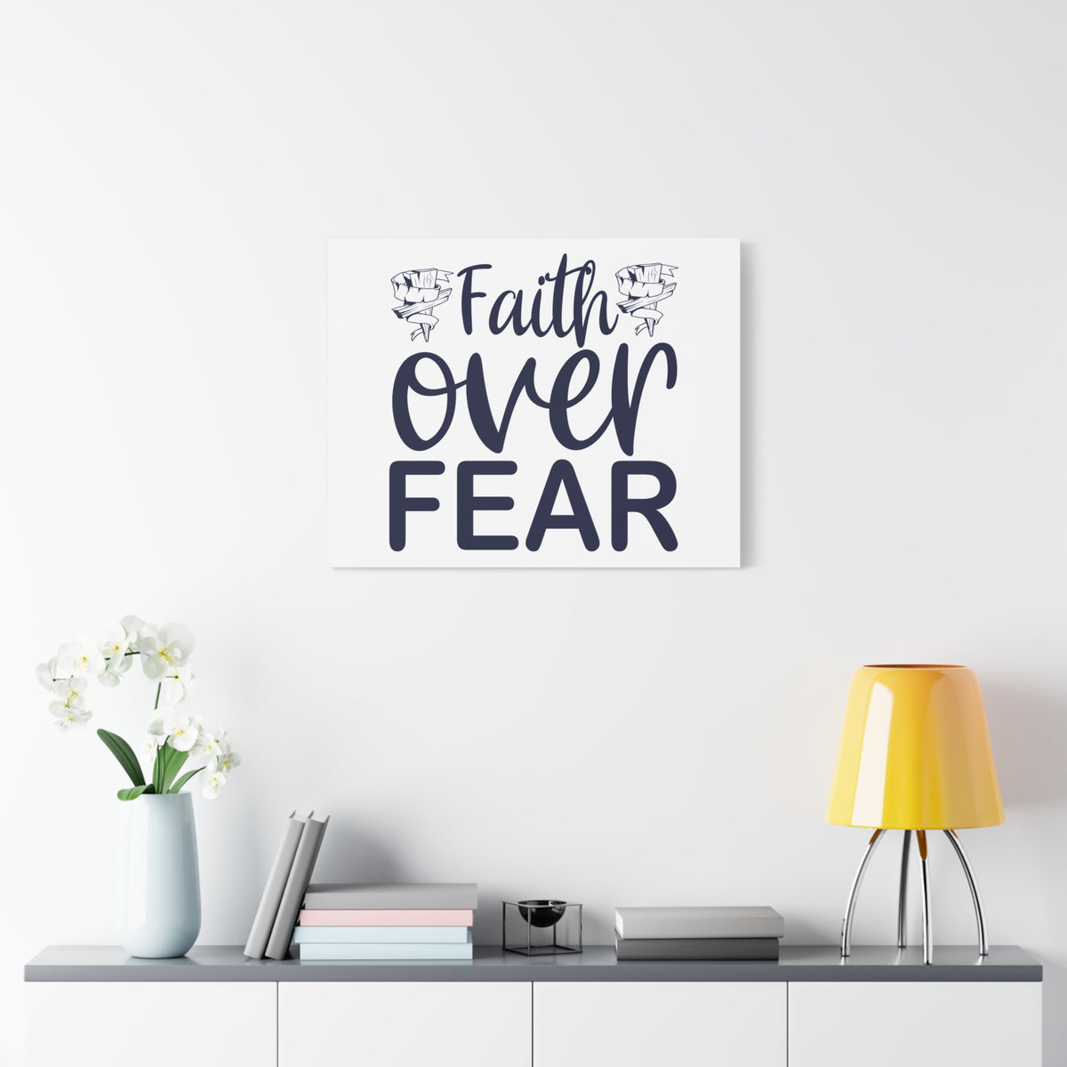Scripture Walls Faith Over Fear Psalm 34:4 Wood Cross Christian Wall Art Print Ready to Hang-Express Your Love Gifts