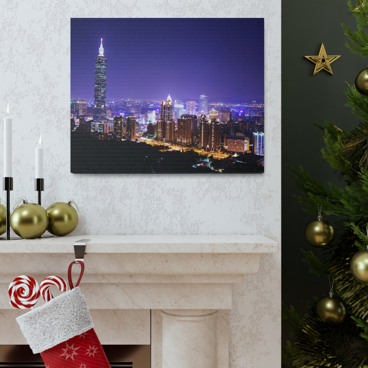 Taipei Night Skyline Canvas Artwork High-Quality Breathtaking Stunning Cityscape for Home Decor Ready to Hang-Express Your Love Gifts