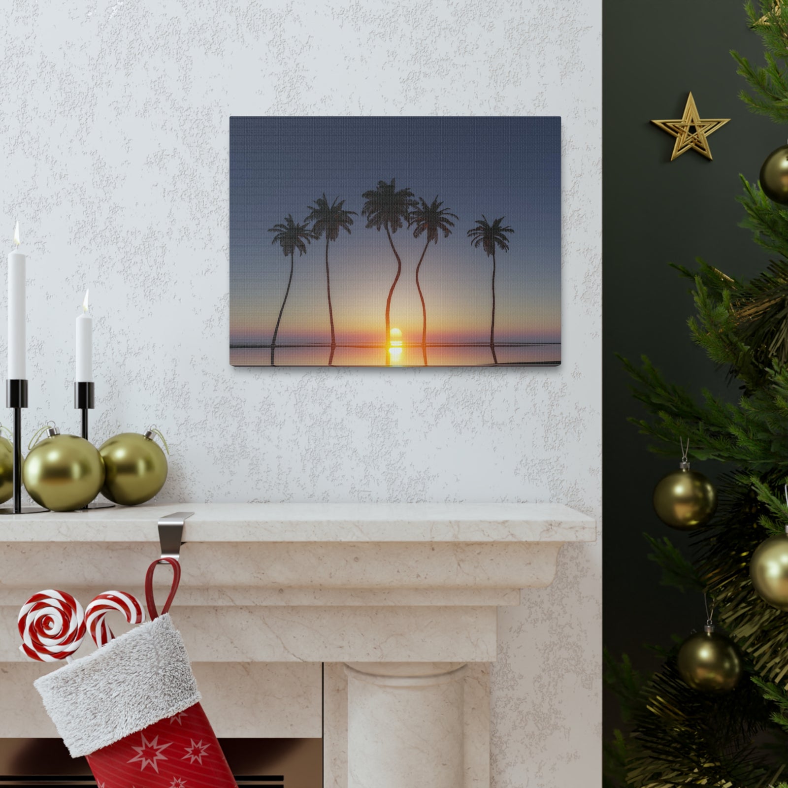 Palm Trees Tropical Sunset Ocean Canvas Wall Art for Home Decor Ready-to-Hang-Express Your Love Gifts