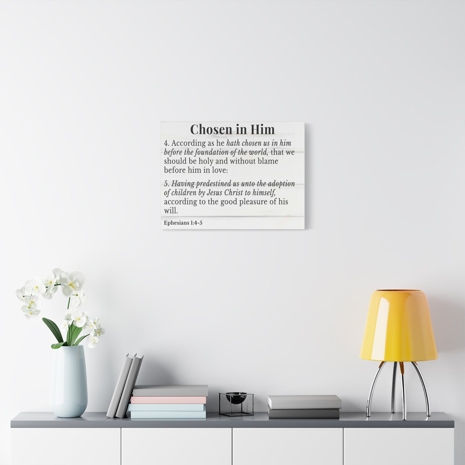 Scripture Walls Ephesians 1:4-5 Chosen in Christ White Bible Verse Canvas Christian Wall Art Ready to Hang Unframed-Express Your Love Gifts