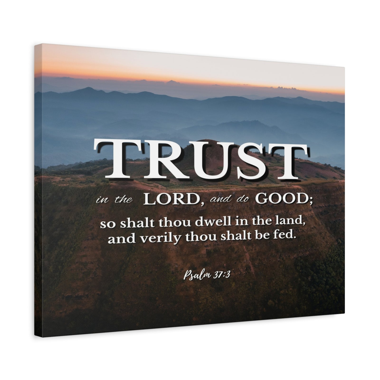 Scripture Canvas Trust Psalm 37:3 Mountains Christian Wall Art Bible Verse Print Ready to Hang-Express Your Love Gifts