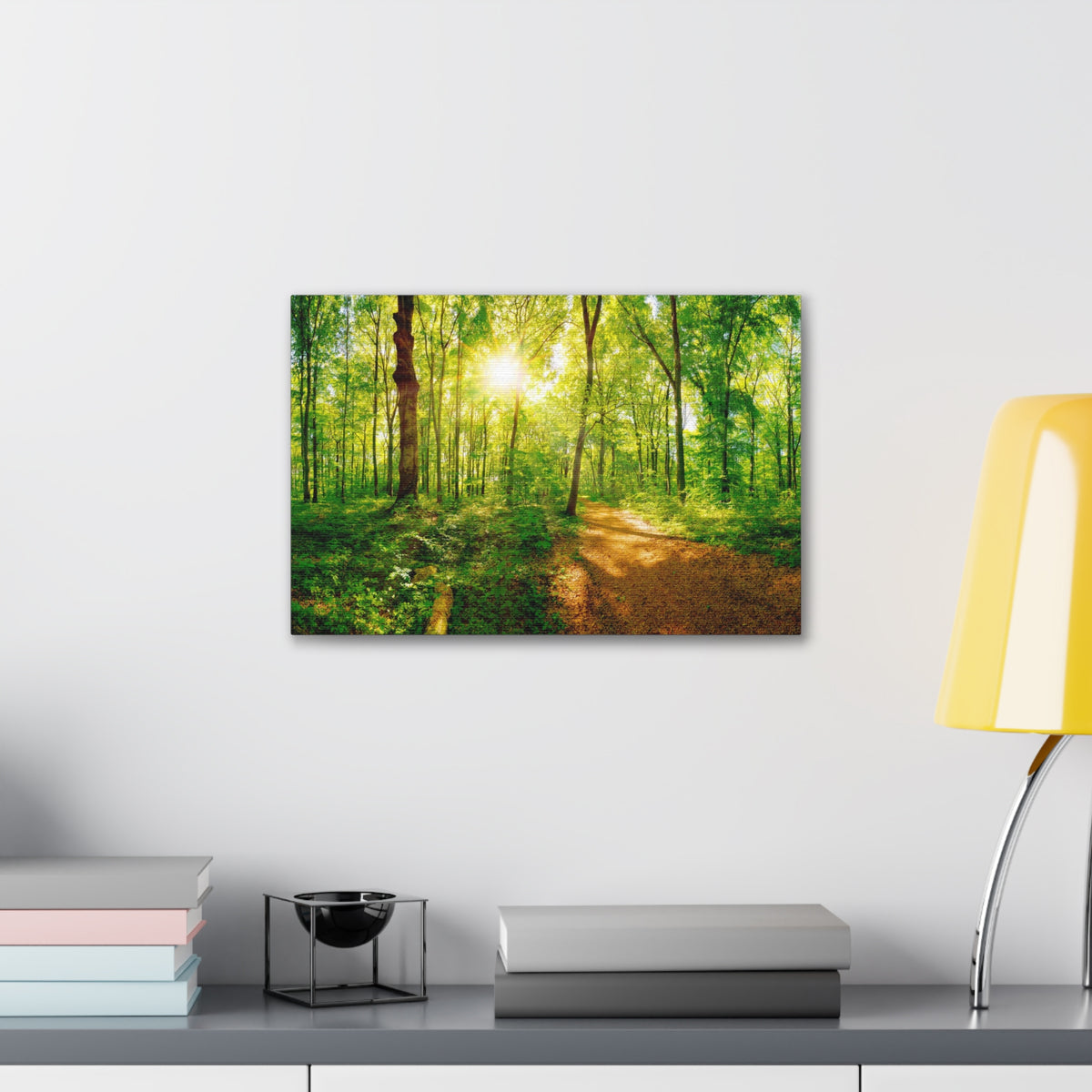 Green Forest Sunlight Nature Wilderness Photography Canvas Wall Art for Home Decor Ready-to-Hang-Express Your Love Gifts