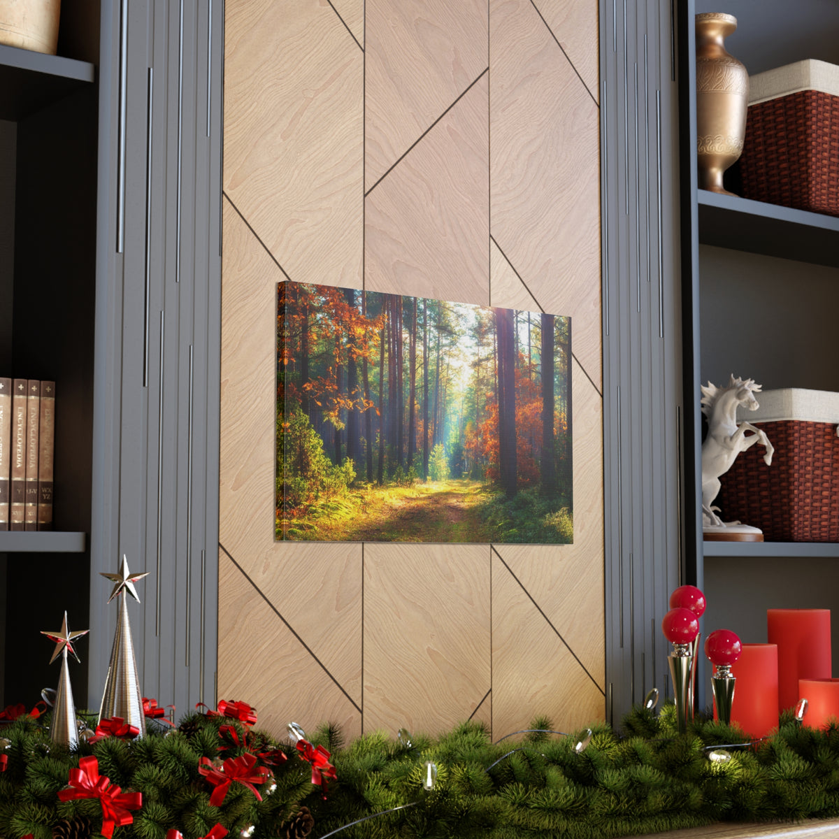 Autumn Forest Sunlight Shine Orange Tree Nature Wilderness Photography Canvas Wall Art for Home Decor Ready-to-Hang-Express Your Love Gifts