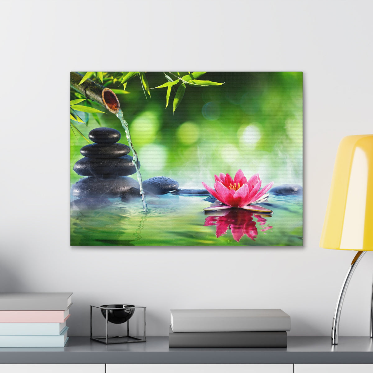 Stones and Waterlily Forest Floral Nature Photography Canvas Wall Art for Home Decor Ready-to-Hang-Express Your Love Gifts