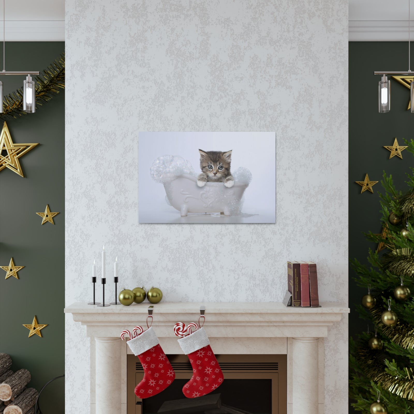 Cute Main Coon Kitten Bathee Canvas Wall Art for Home Decor Ready-to-Hang-Express Your Love Gifts