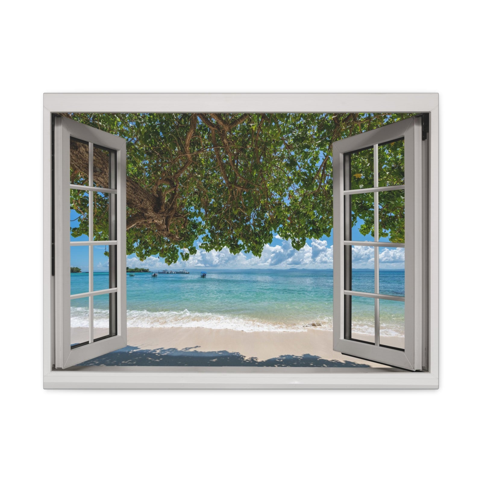 Canvas Print Wall Art Window Sand Beach View Nature Photography Realism Scenic Landscape Colorful Multicolor for Home Decor Ready to Hang-Express Your Love Gifts
