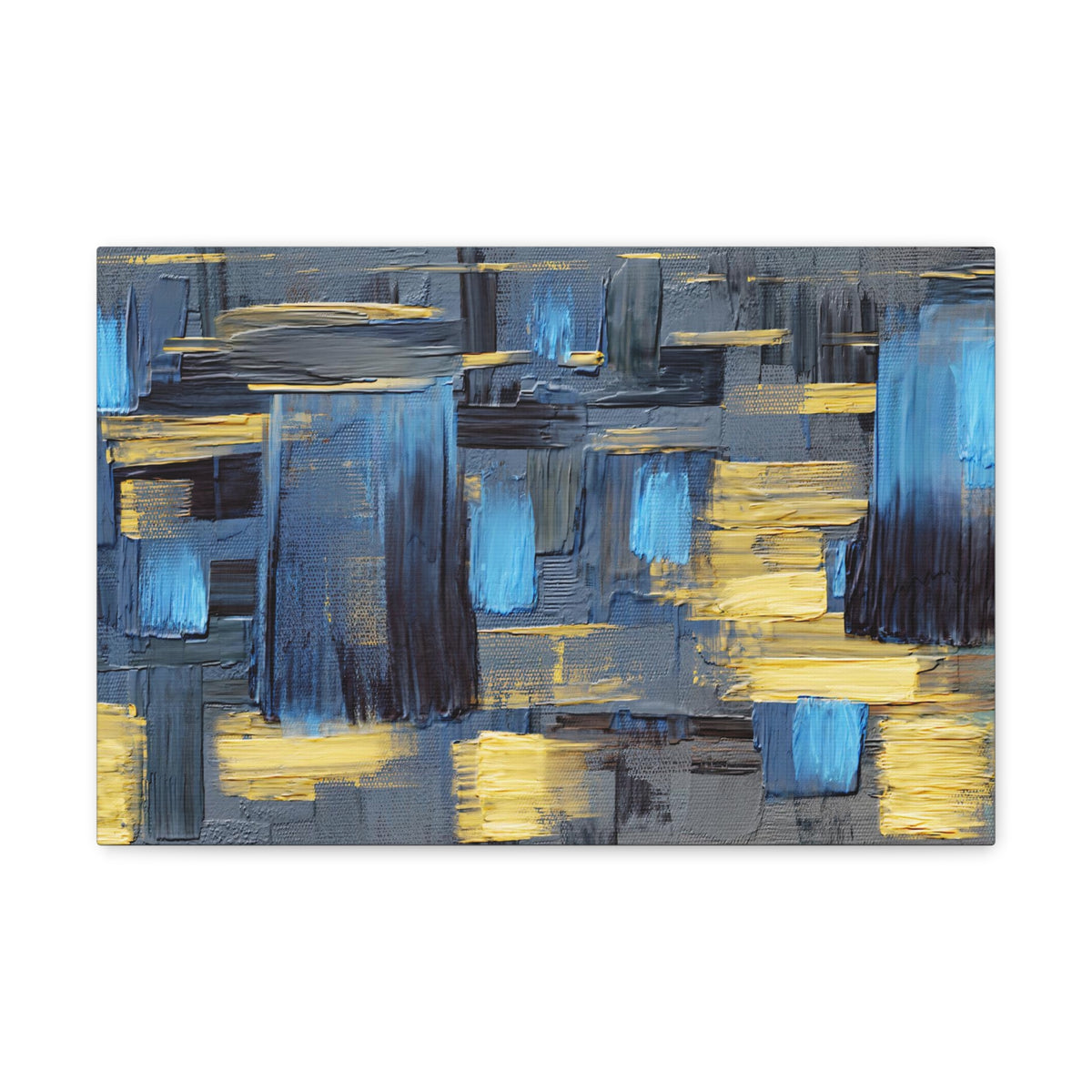 Textured Abstract Acrylic Painting Hand Painted Blue Black Yellow Canvas Wall Art for Home Decor Ready-to-Hang-Express Your Love Gifts