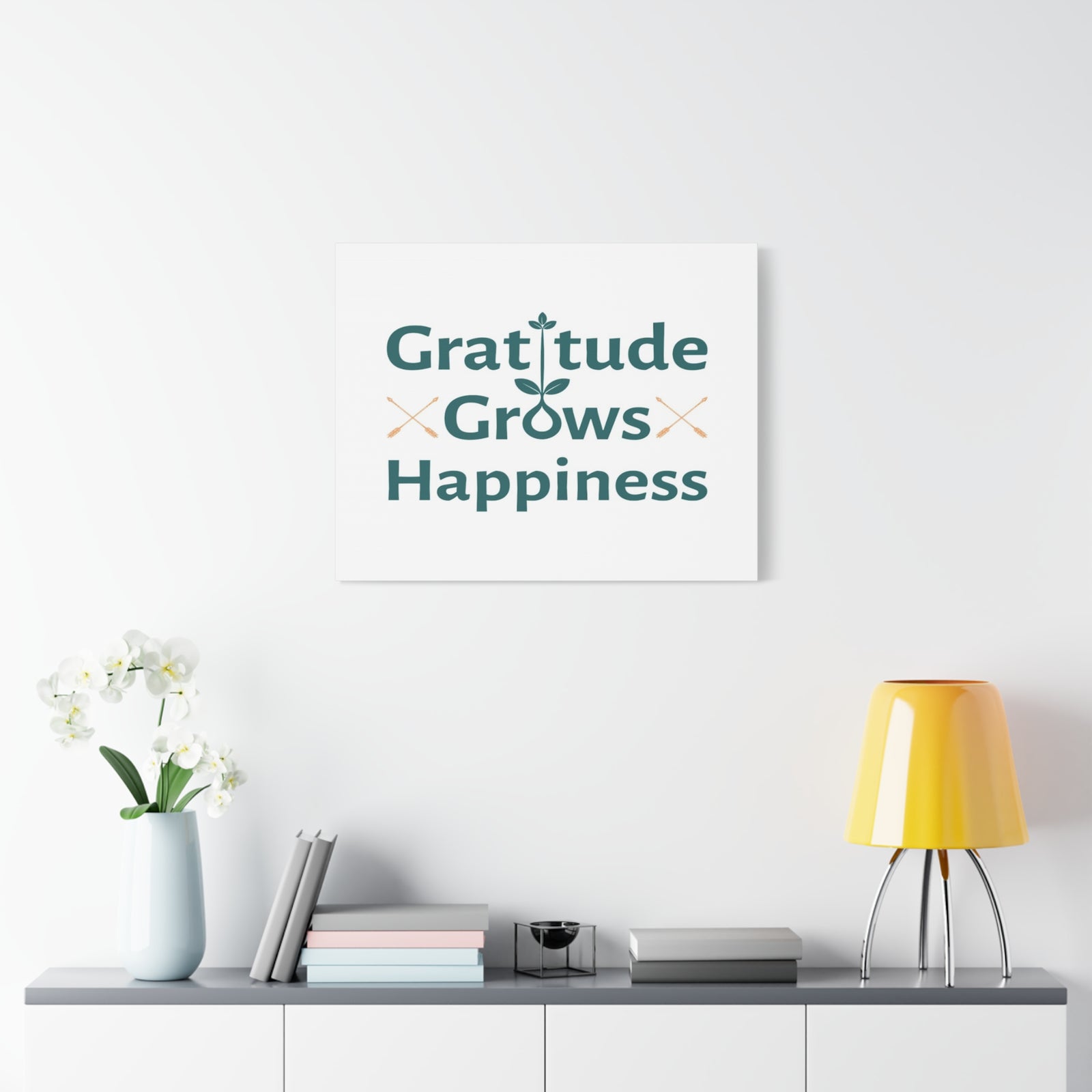 Gratitude Grows Happiness Inspirational Motivational Quote Canvas Wall Art for Home Decor Ready-to-Hang-Express Your Love Gifts
