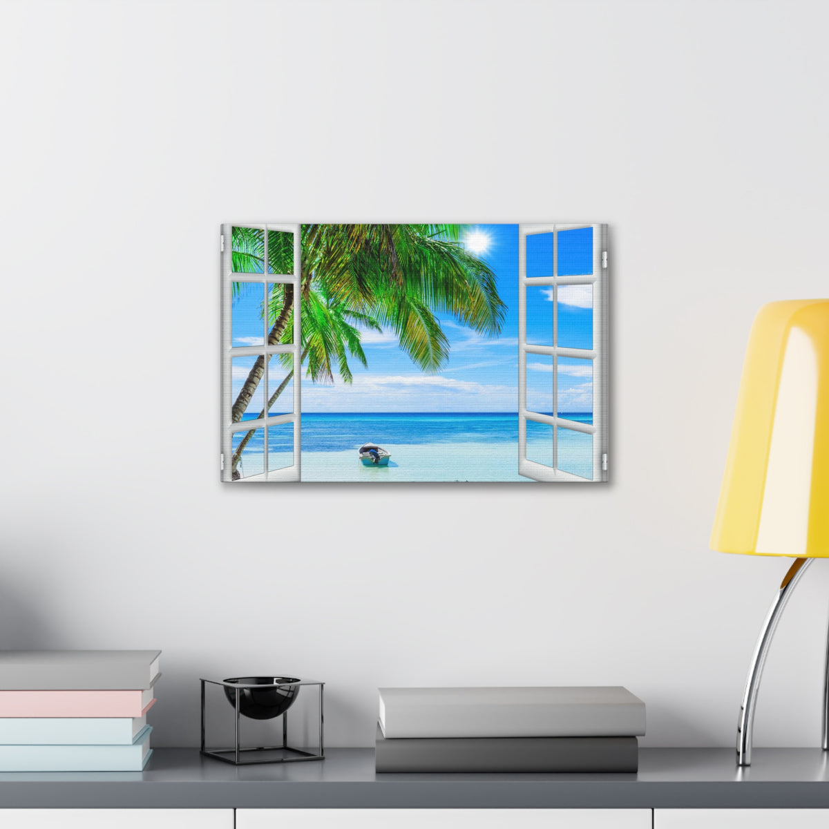 Canvas Print Wall Art Window Beach Coconut View Nature Photography Realism Scenic Landscape Colorful Multicolor for Home Decor Ready to Hang-Express Your Love Gifts