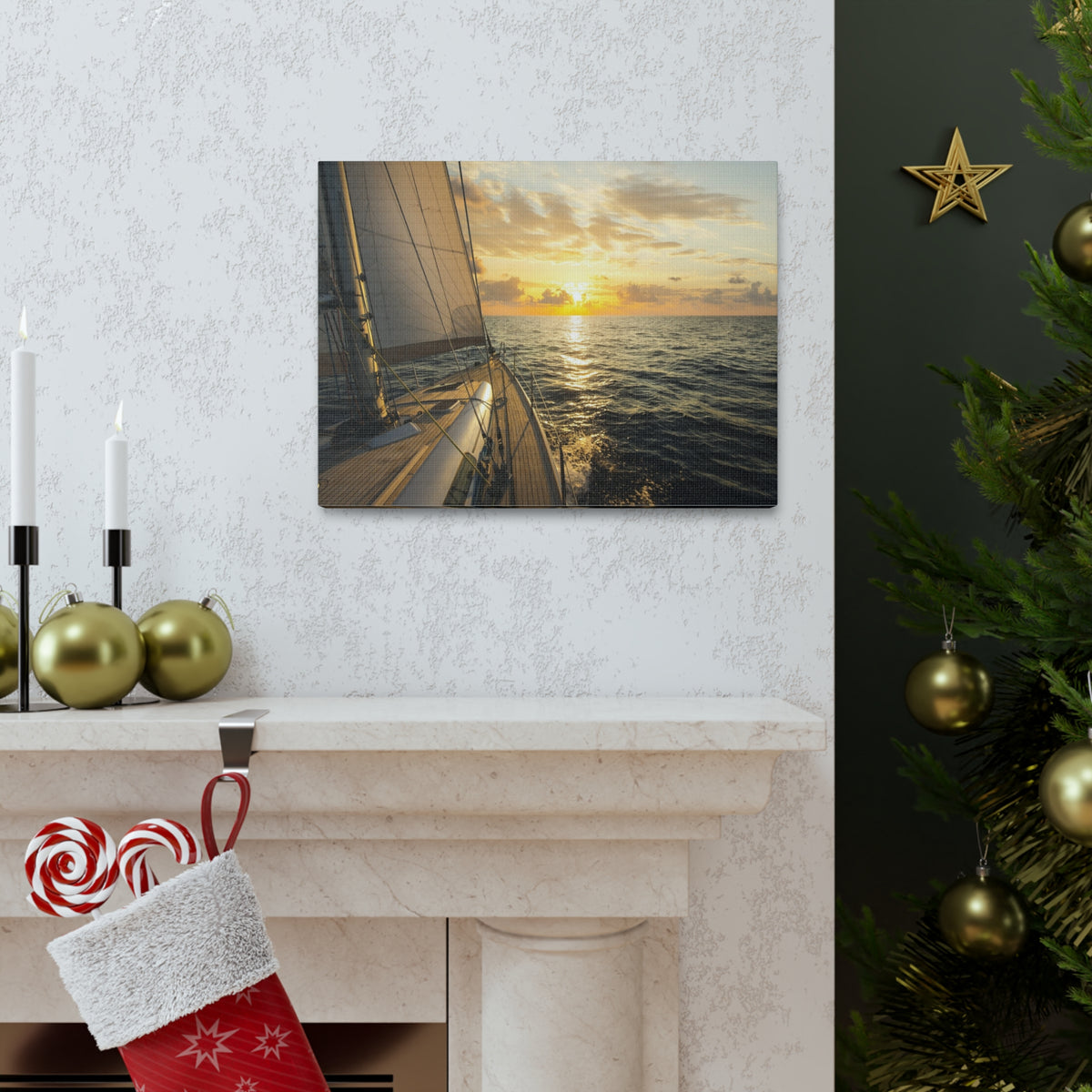 Sailboat Sailing In Mediterranean Sea At Sunset Ocean Canvas Wall Art for Home Decor Ready-to-Hang-Express Your Love Gifts