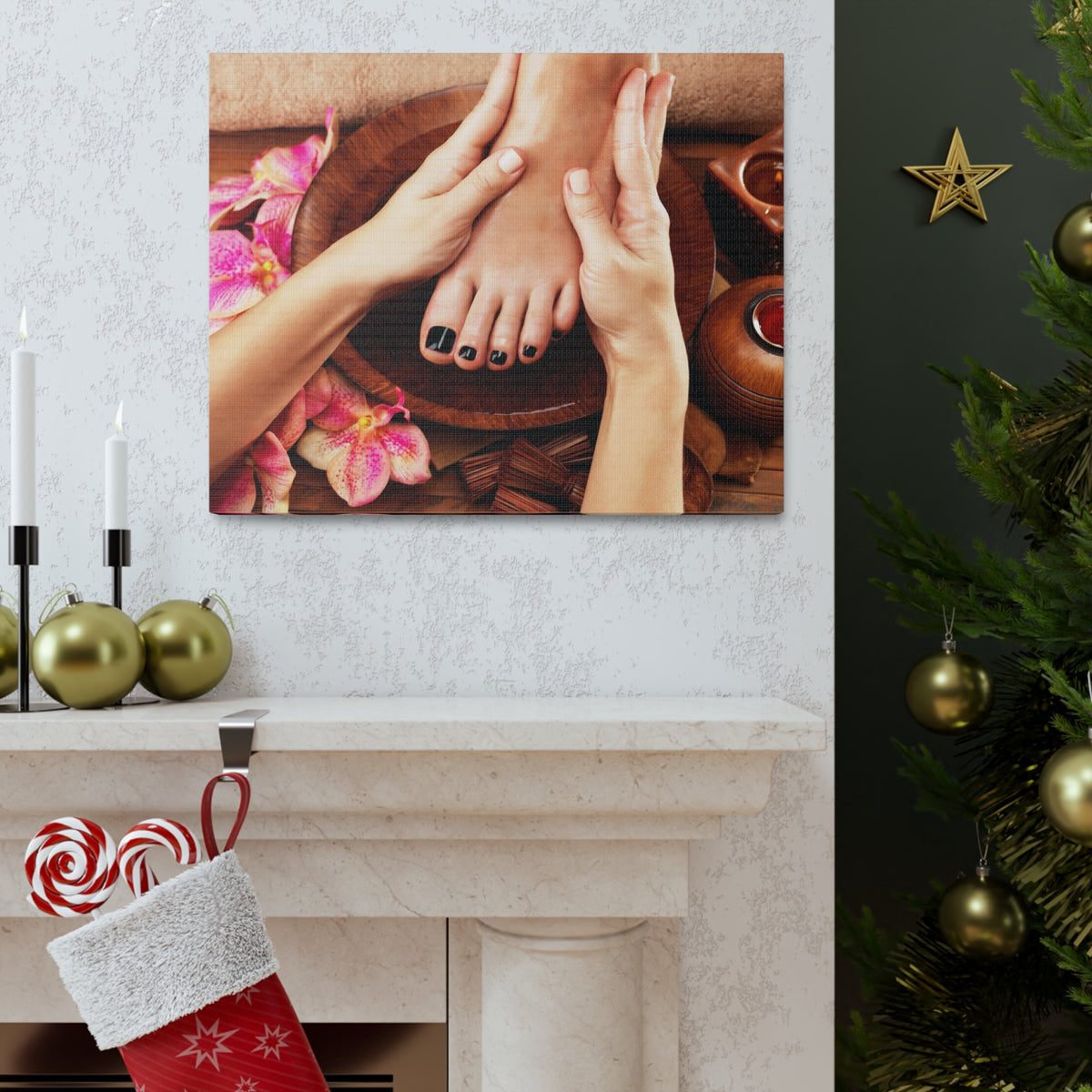 Massage Woman Foot Forest Floral Nature Photography Canvas Wall Art for Home Decor Ready-to-Hang-Express Your Love Gifts