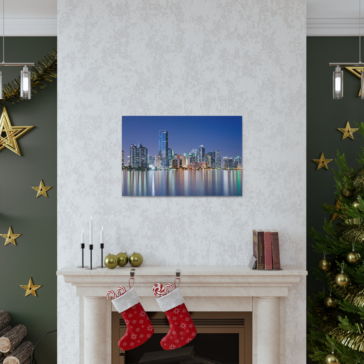 Miami Night Skyline Canvas Artwork High-Quality Breathtaking Stunning Cityscape for Home Decor Ready to Hang-Express Your Love Gifts