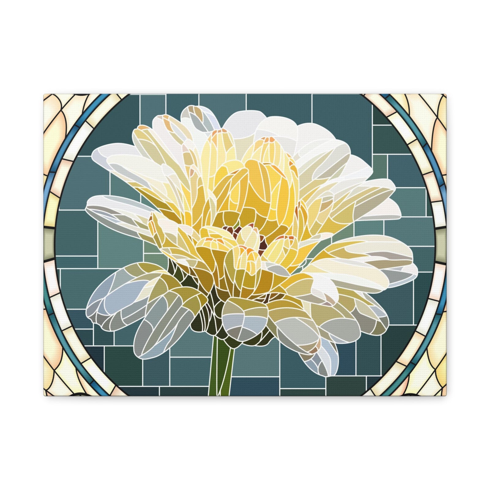 White Calendula Flower Mosaic In Stained Glass Canvas Wall Art for Home Decor Ready-to-Hang-Express Your Love Gifts