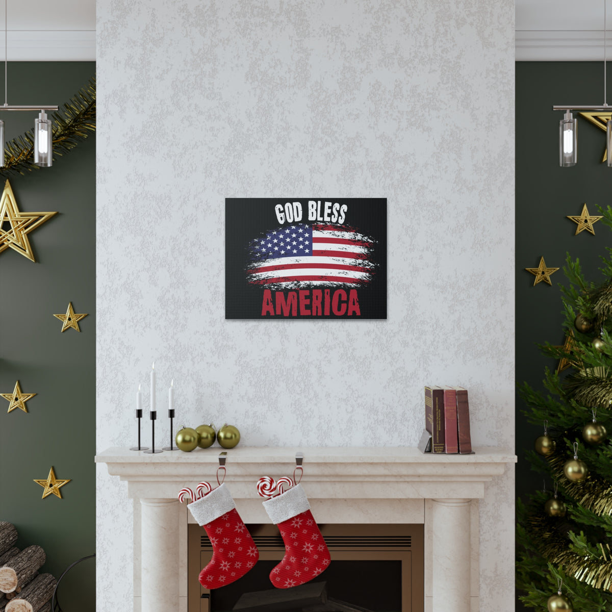 God Bless America On Black Background Canvas Wall Art for Home Decor Ready-to-Hang-Express Your Love Gifts