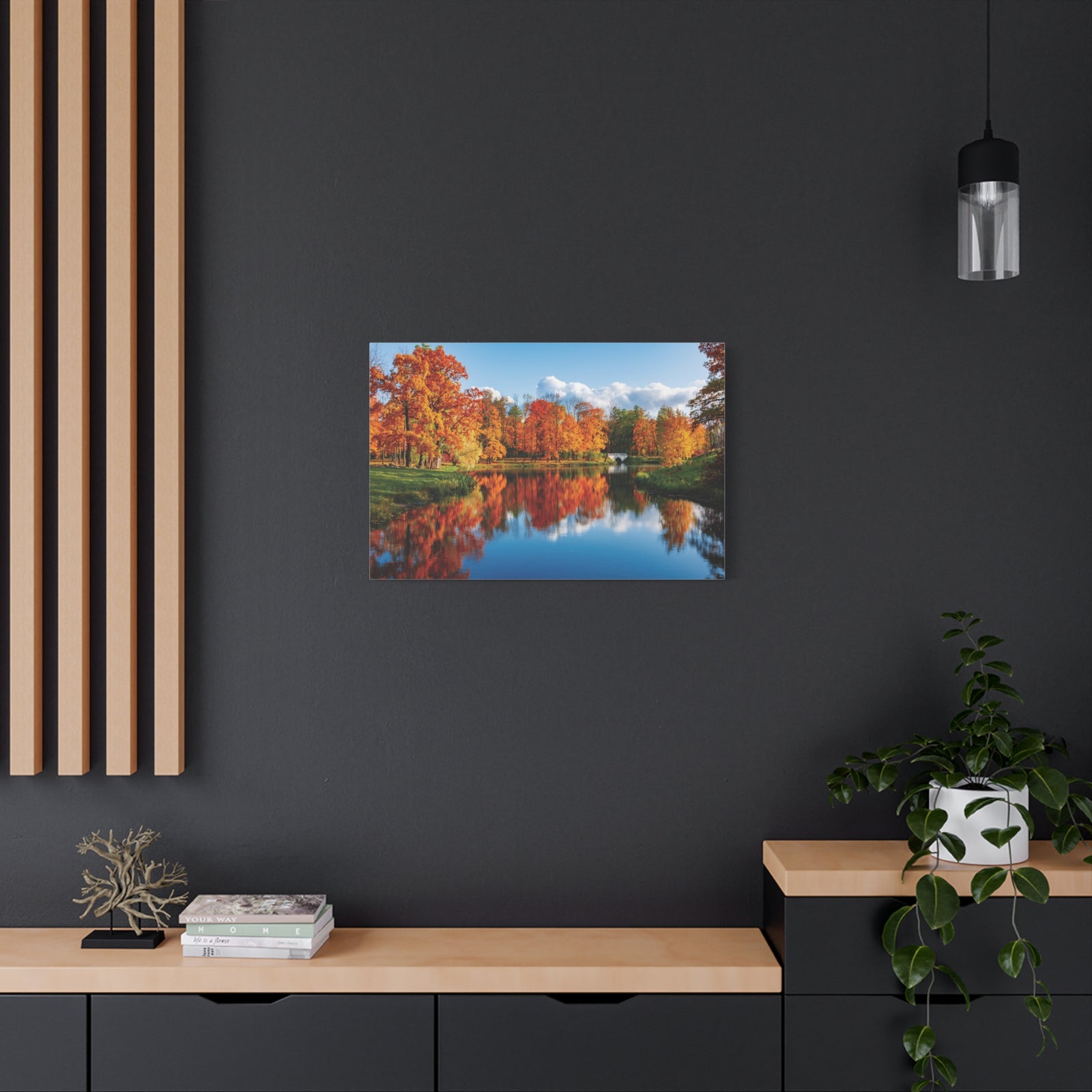 Autumn Fall Forest Orange Leaves Lake Nature Wilderness Photography Canvas Wall Art for Home Decor Ready-to-Hang-Express Your Love Gifts