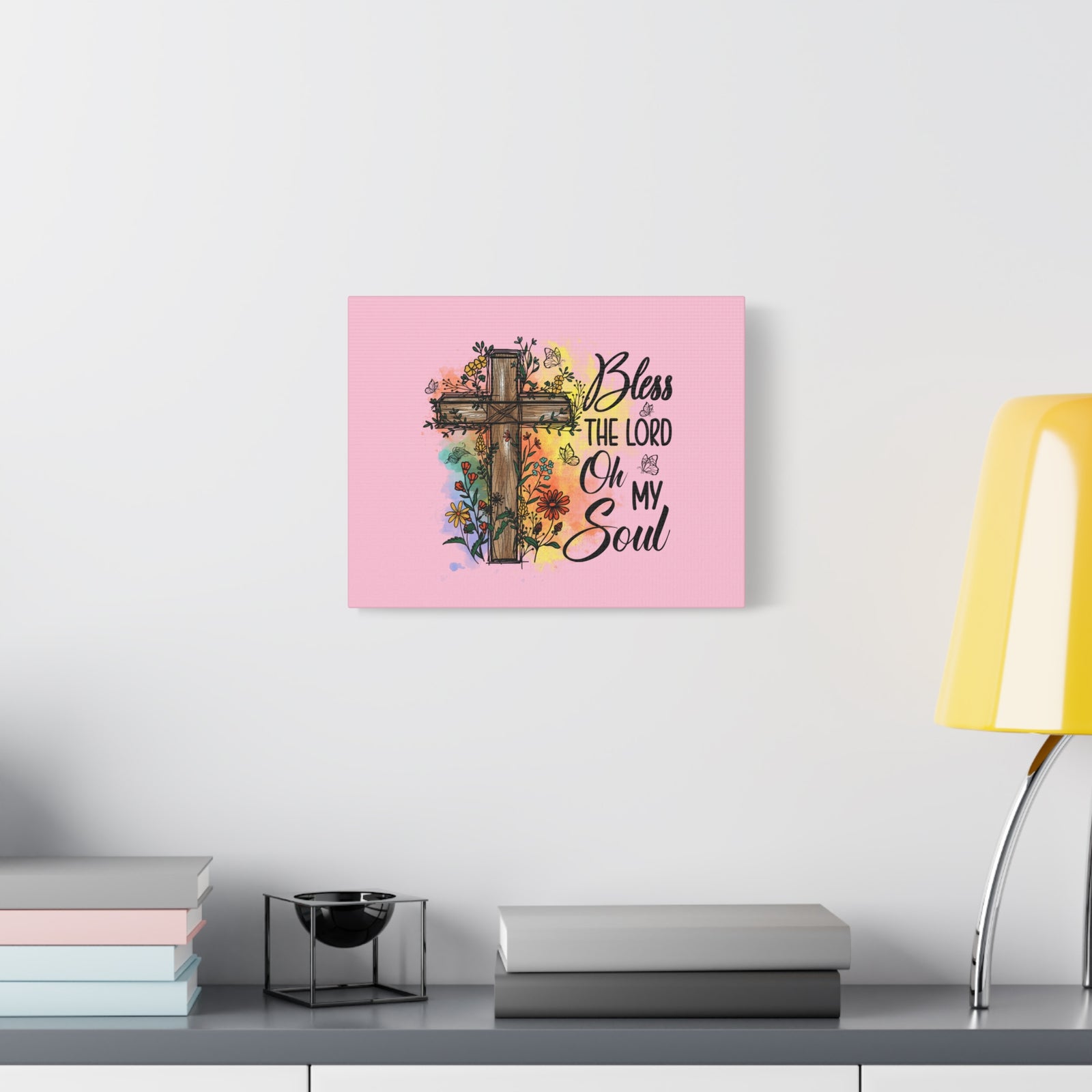 Scripture Canvas Bless The Lord Psalm 103:1 Flower Cross Christian Wall Art Bible Verse Print Ready to Hang-Express Your Love Gifts