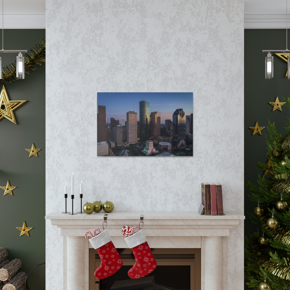 Houston Night Skyline Canvas Artwork High-Quality Breathtaking Stunning Cityscape for Home Decor Ready to Hang-Express Your Love Gifts