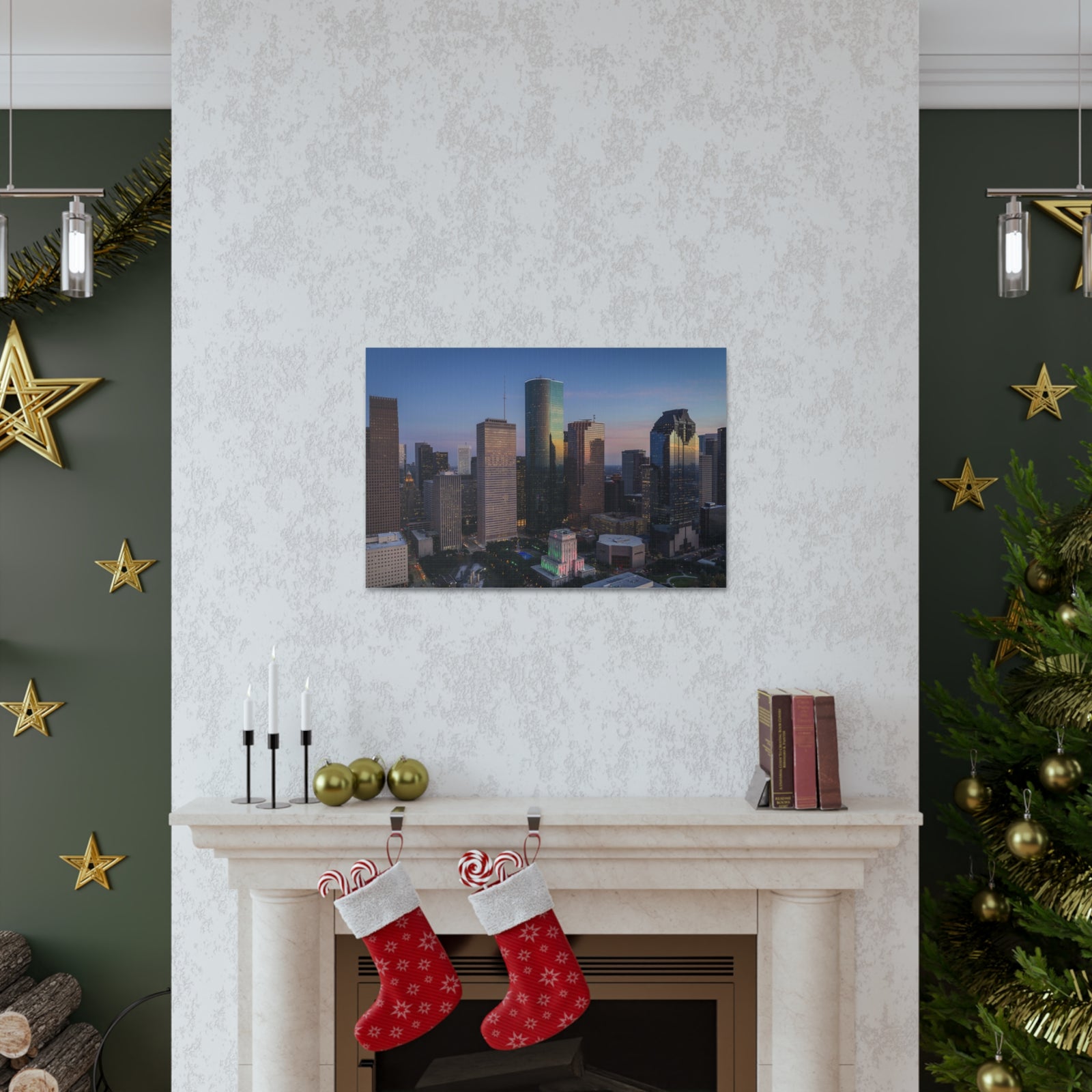 Houston Night Skyline Canvas Artwork High-Quality Breathtaking Stunning Cityscape for Home Decor Ready to Hang-Express Your Love Gifts