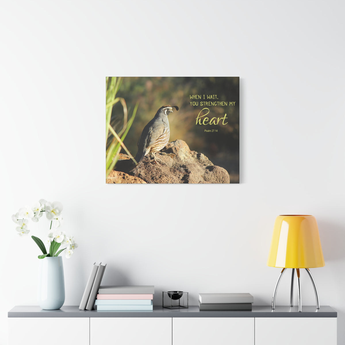 Scripture Canvas Strengthen My Heart Psalm 27:14 Christian Wall Art Bible Verse Print Ready to Hang-Express Your Love Gifts