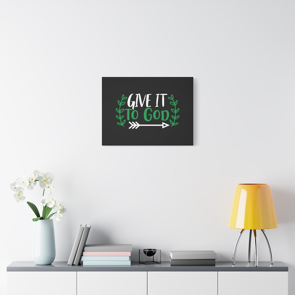 Scripture Canvas Give It To God Psalm 55:22 Green Christian Wall Art Bible Verse Print Ready to Hang-Express Your Love Gifts
