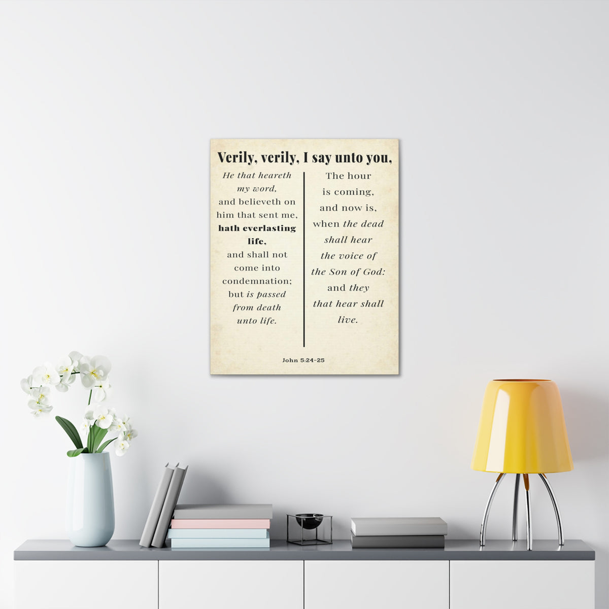 Scripture Walls John 5:24-25 Regeneration and Eternal Life Bible Verse Canvas Christian Wall Art Ready to Hang Unframed-Express Your Love Gifts