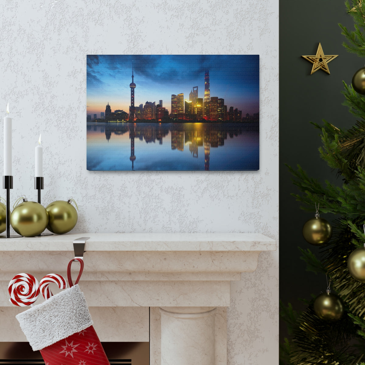 Shanghai Night Skyline Canvas Artwork High-Quality Breathtaking Stunning Cityscape for Home Decor Ready to Hang-Express Your Love Gifts