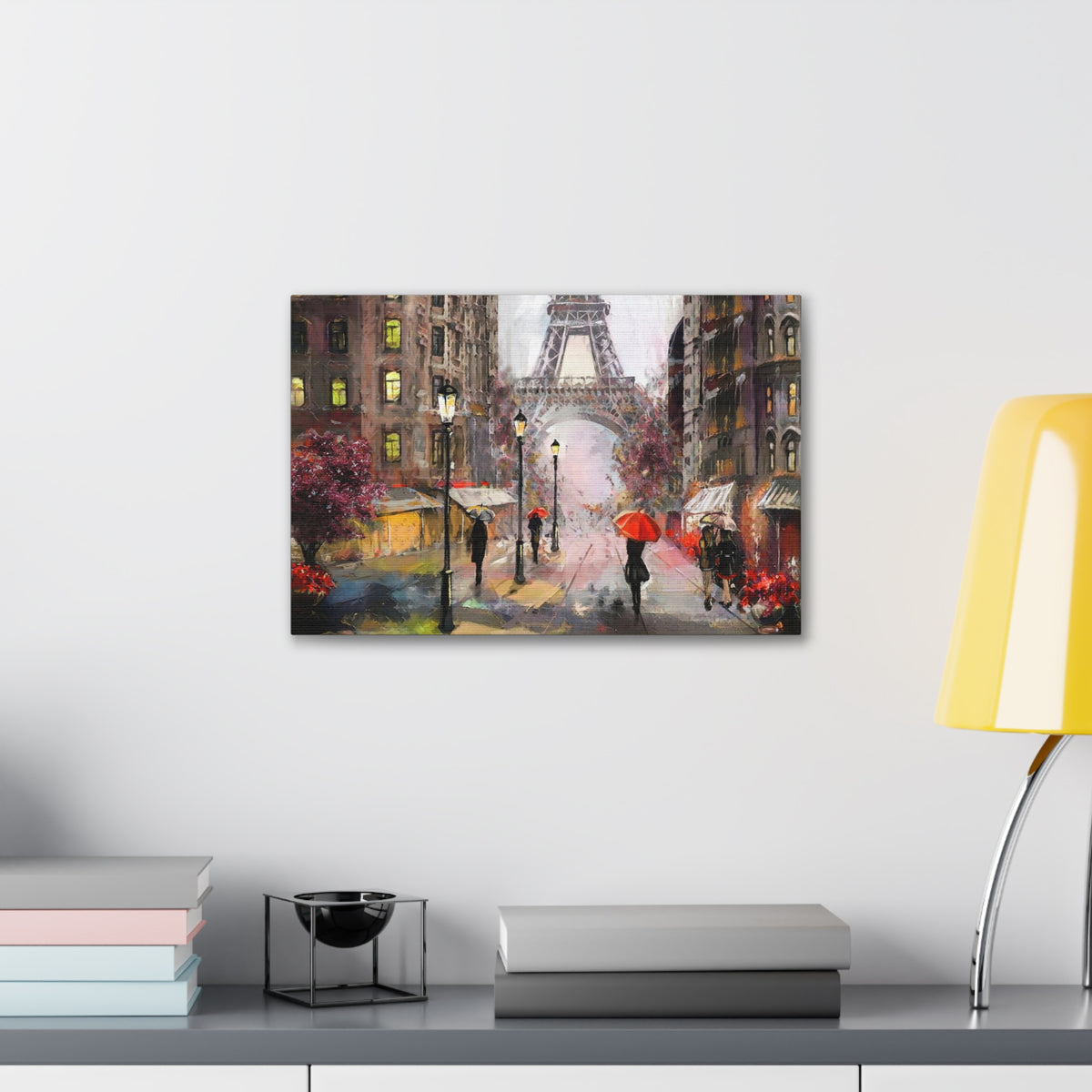 Paris Urban People Under Red Umbrella Paris Eiffel Tower Couple France Canvas Artwork High-Quality Breathtaking French City for Home Decor Ready to Hang-Express Your Love Gifts