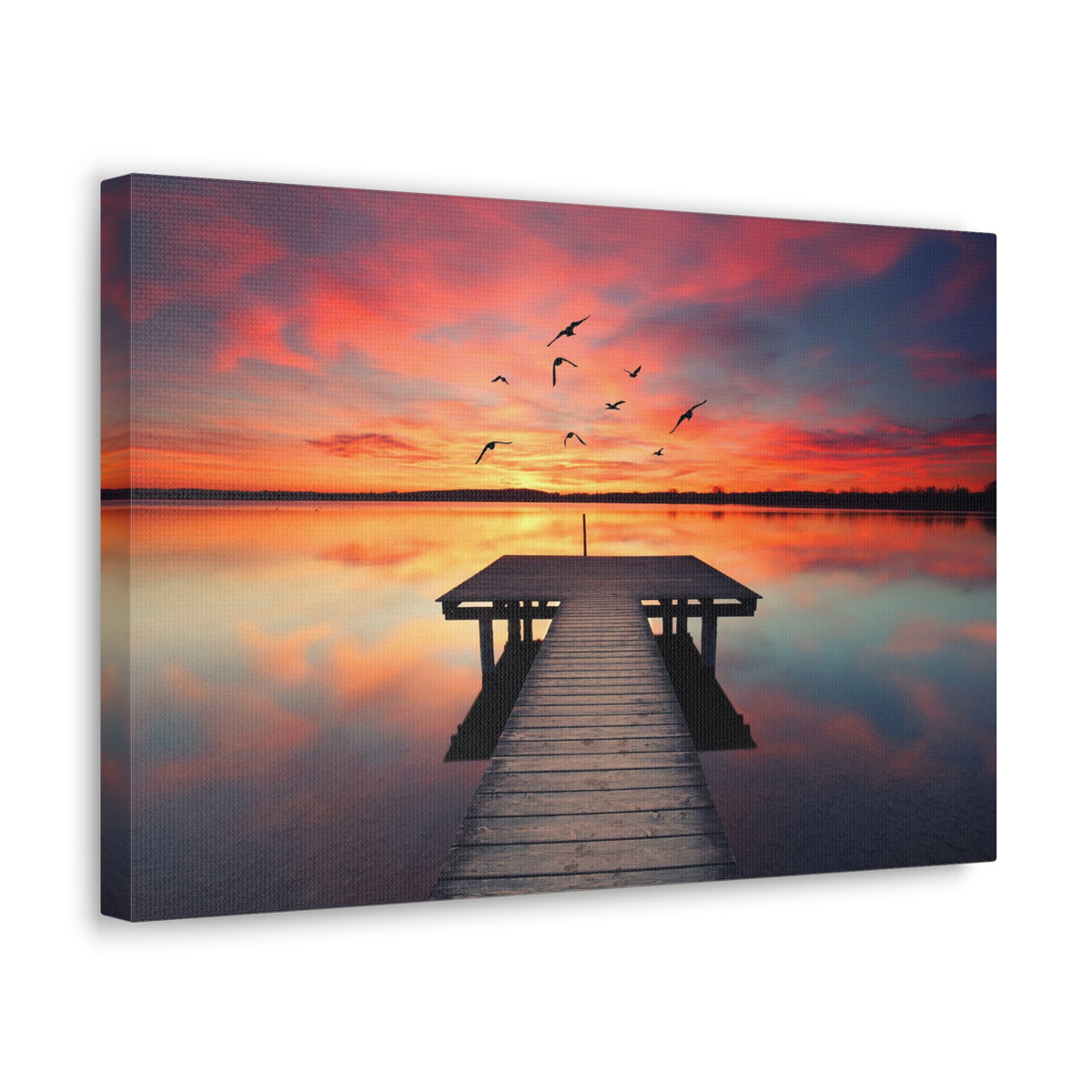 Wooden Bridge Lake View Dawn Nature Wilderness Photography Canvas Wall Art for Home Decor Ready-to-Hang-Express Your Love Gifts