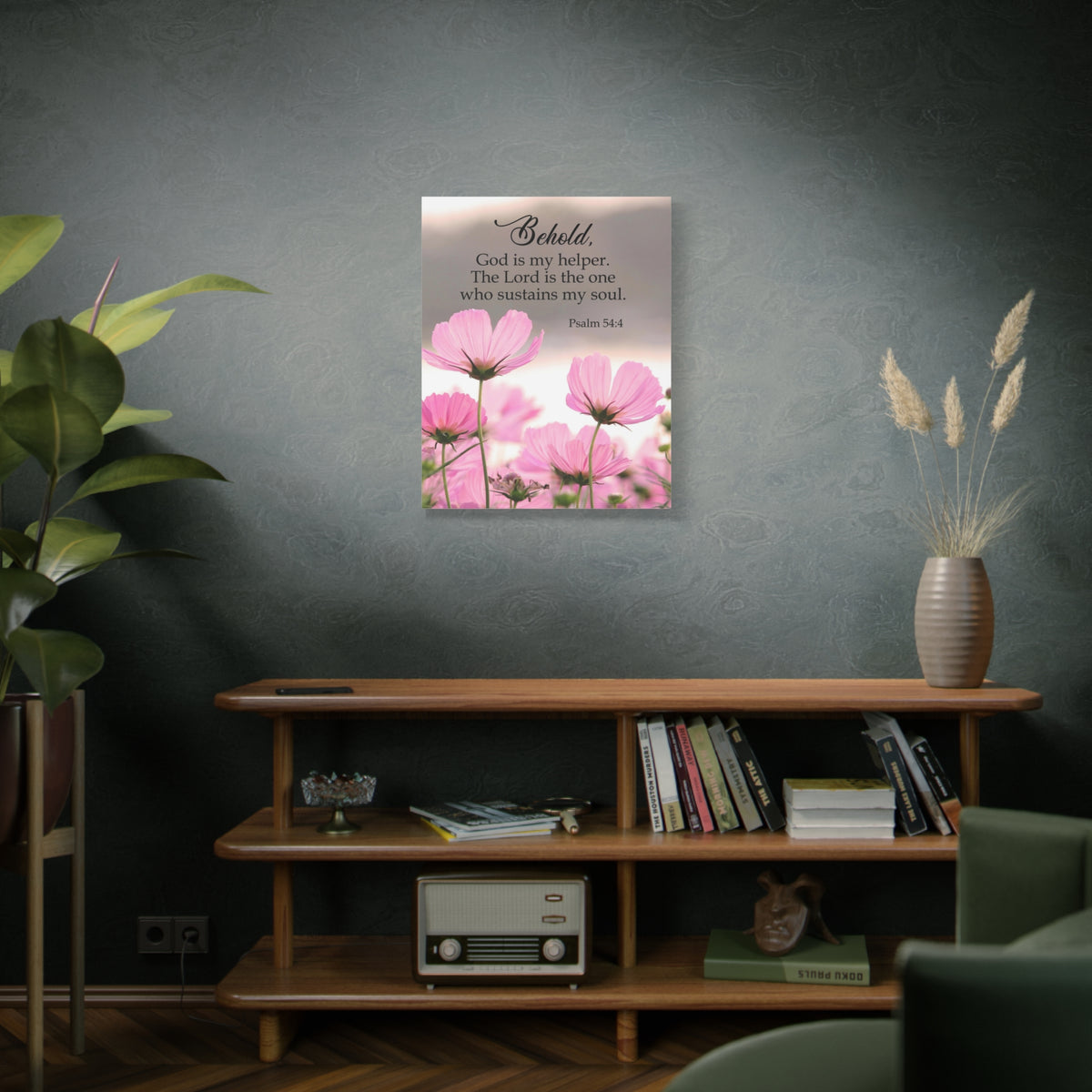 Scripture Canvas Behold, God is My Helper Psalm 54:4 Christian Wall Art Bible Verse Print Ready to Hang-Express Your Love Gifts