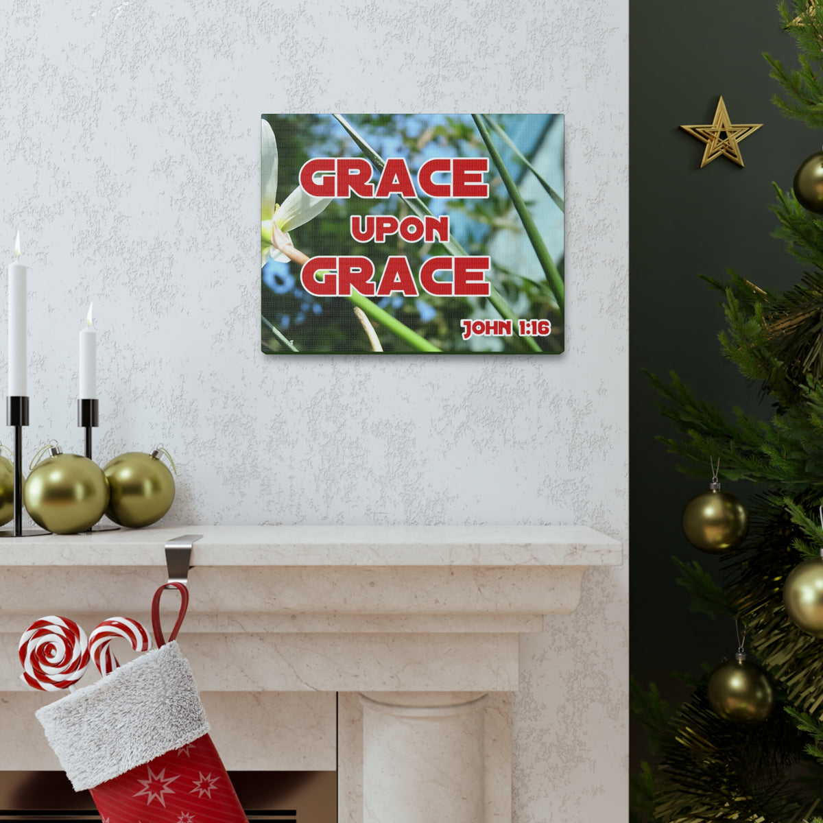 Scripture Walls Grace Upon Grace John 1:16 Bible Verse Canvas Christian Wall Art Ready to Hang-Express Your Love Gifts