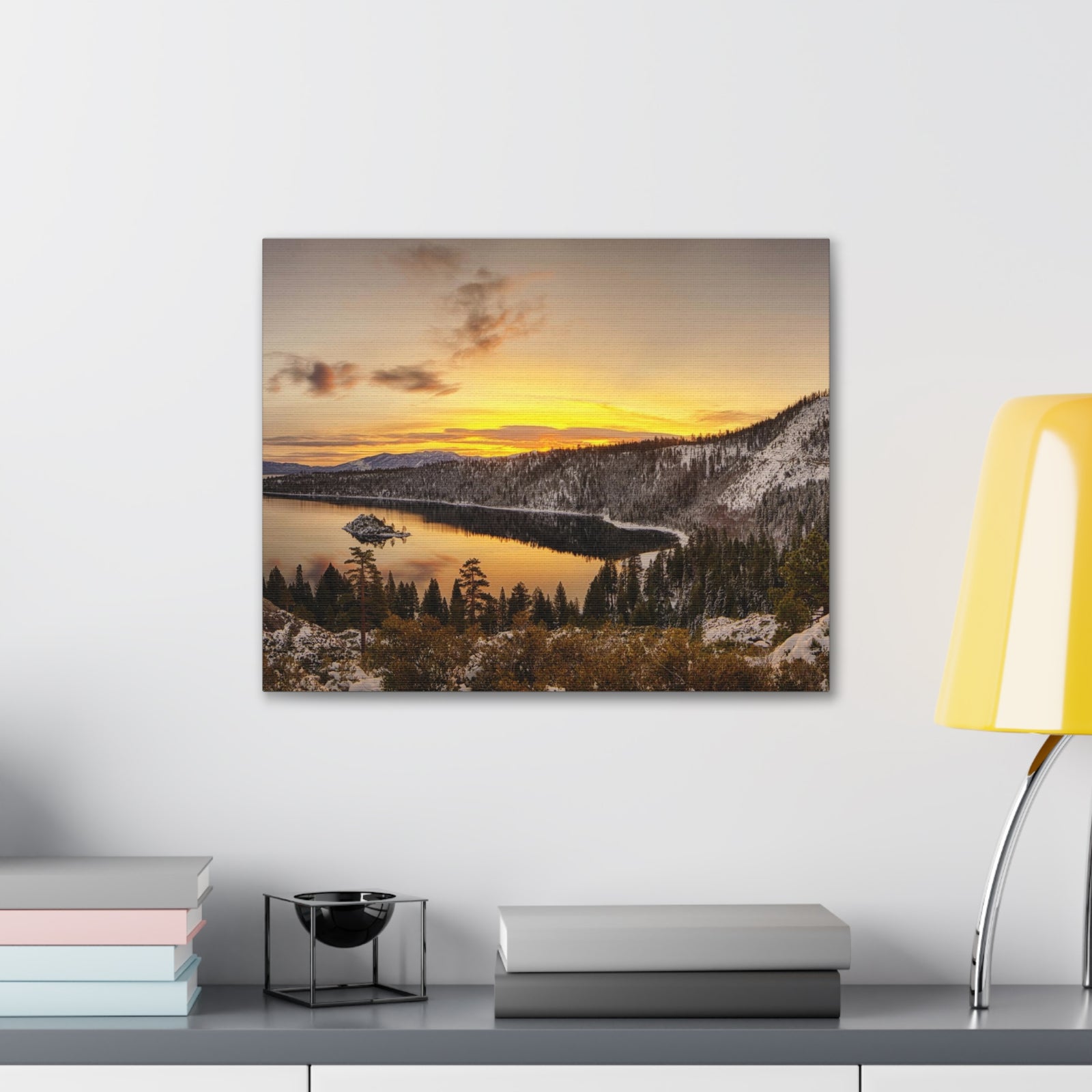 Winter Pine Tree Forest Mountain Lake Nature Wilderness Photography Canvas Wall Art for Home Decor Ready-to-Hang-Express Your Love Gifts