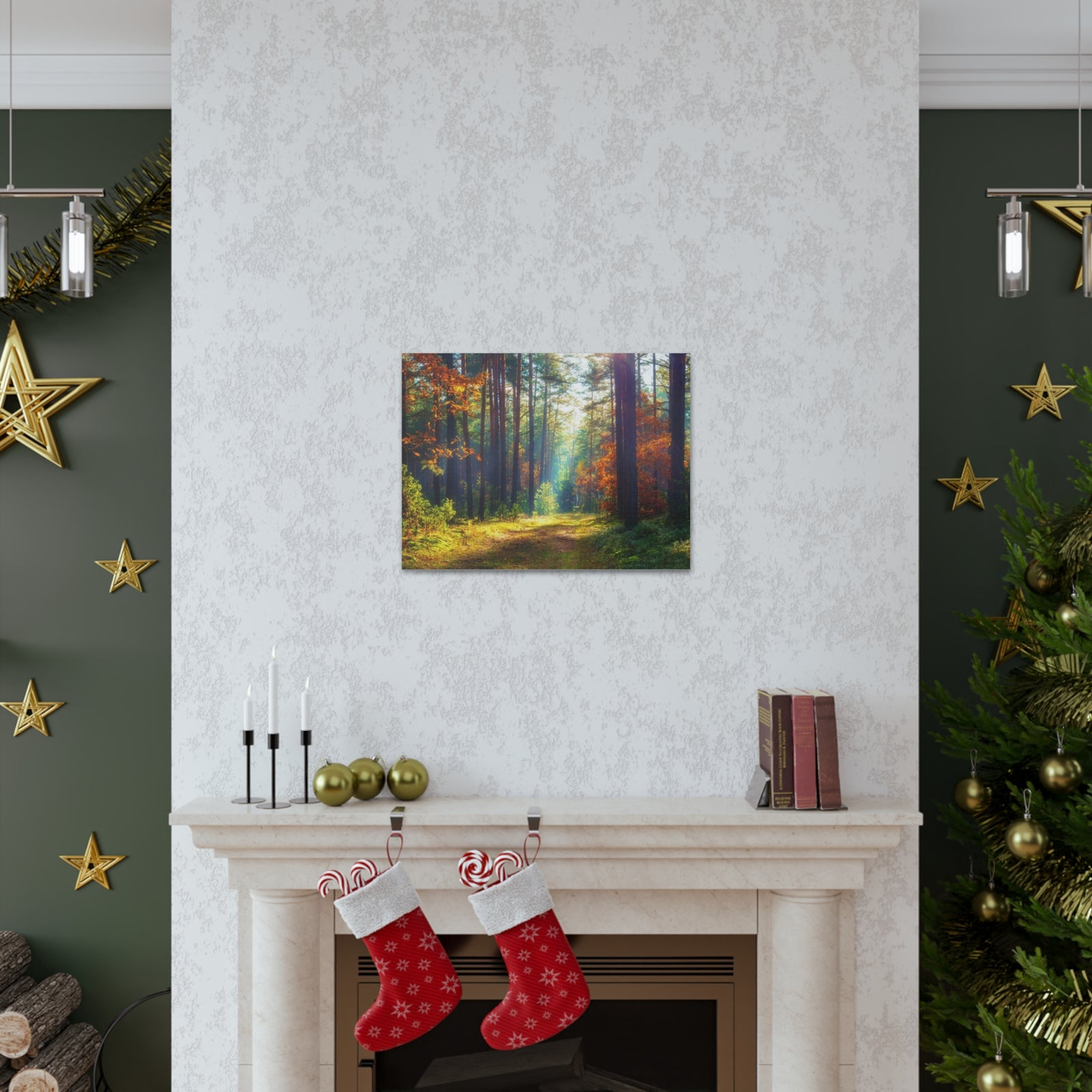 Autumn Forest Sunlight Shine Orange Tree Nature Wilderness Photography Canvas Wall Art for Home Decor Ready-to-Hang-Express Your Love Gifts