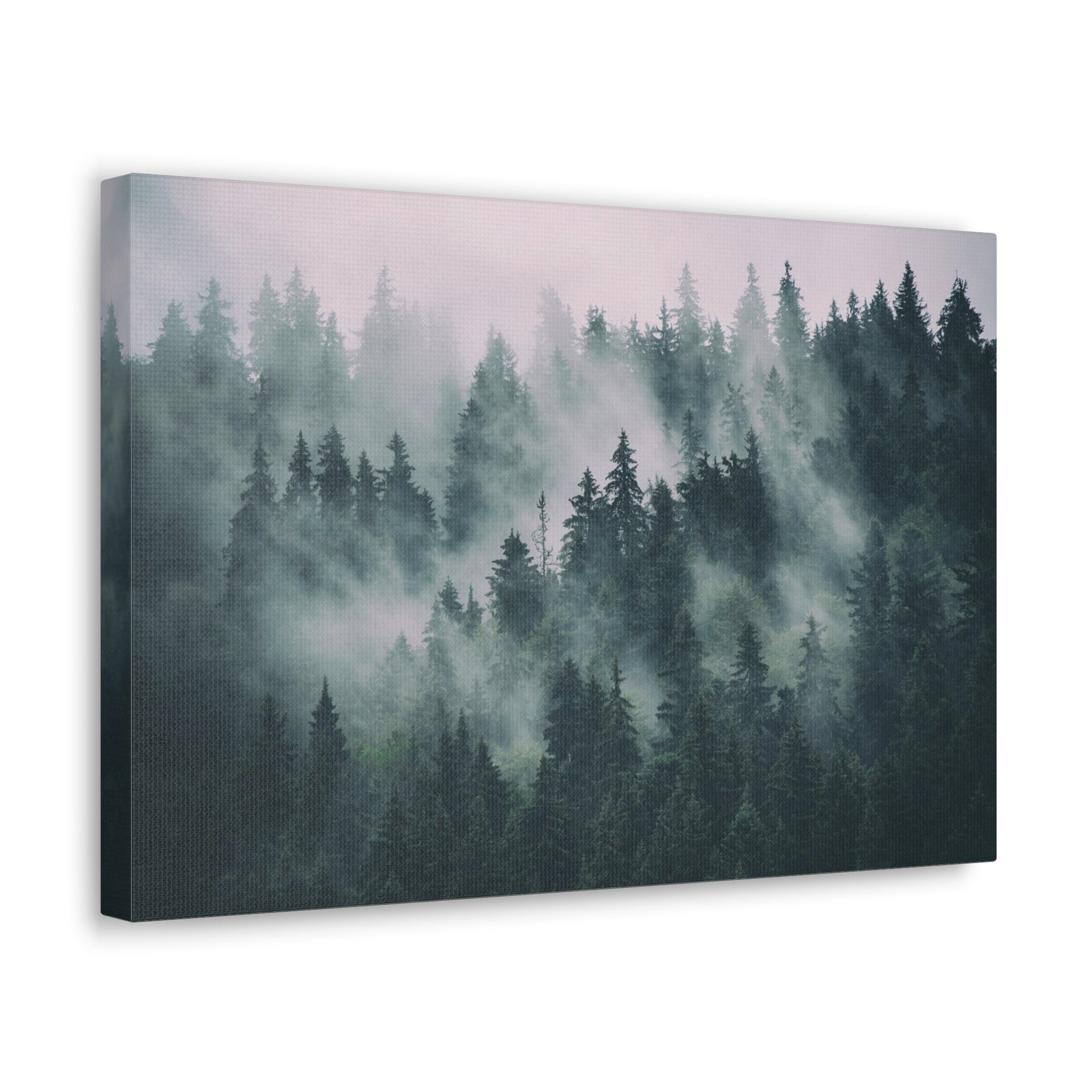 Misty Green Forest Pine Tree Nature Wilderness Photography Canvas Wall Art for Home Decor Ready-to-Hang-Express Your Love Gifts