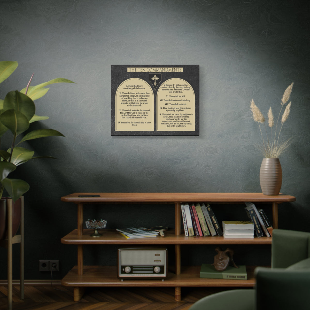 Scripture Canvas Ten Commandments Tablets Brown Christian Wall Art Print Ready to Hang-Express Your Love Gifts