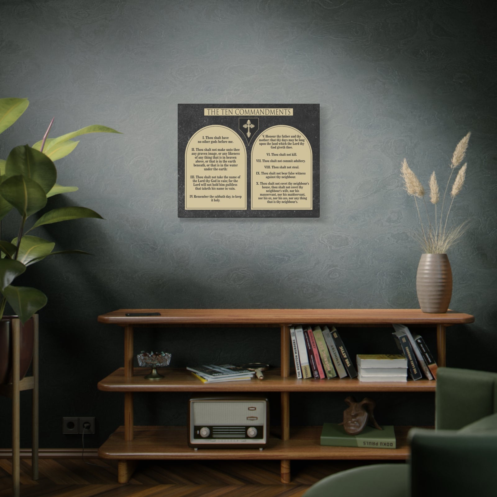 Scripture Canvas Ten Commandments Tablets Brown Christian Wall Art Print Ready to Hang-Express Your Love Gifts