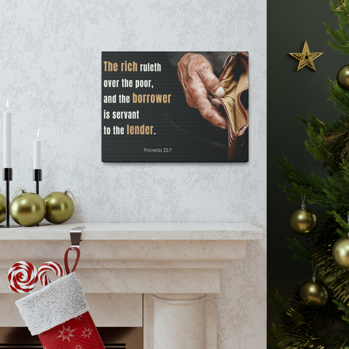 Scripture Walls To The Lender Proverbs 22:7 Bible Verse Canvas Christian Wall Art Ready to Hang-Express Your Love Gifts