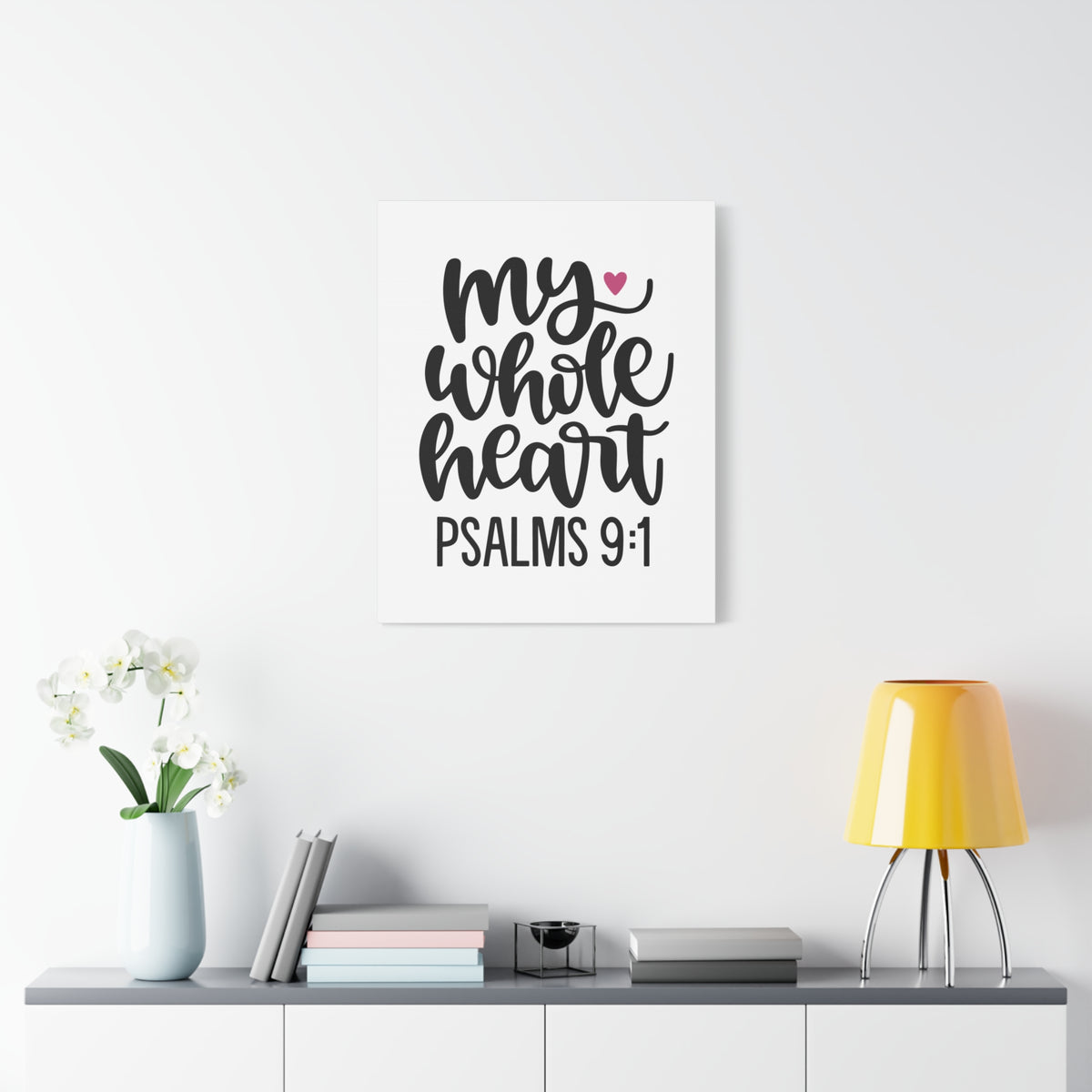 Scripture Canvas My Whole Heart Psalms 9:1 Christian Wall Art Bible Verse Print Ready to Hang-Express Your Love Gifts