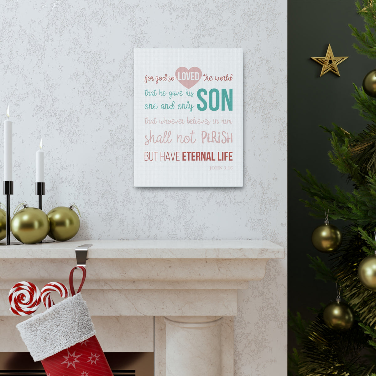 Scripture Canvas For God So Love John 3:16 Christian Wall Art Bible Verse Print Ready To Hang-Express Your Love Gifts