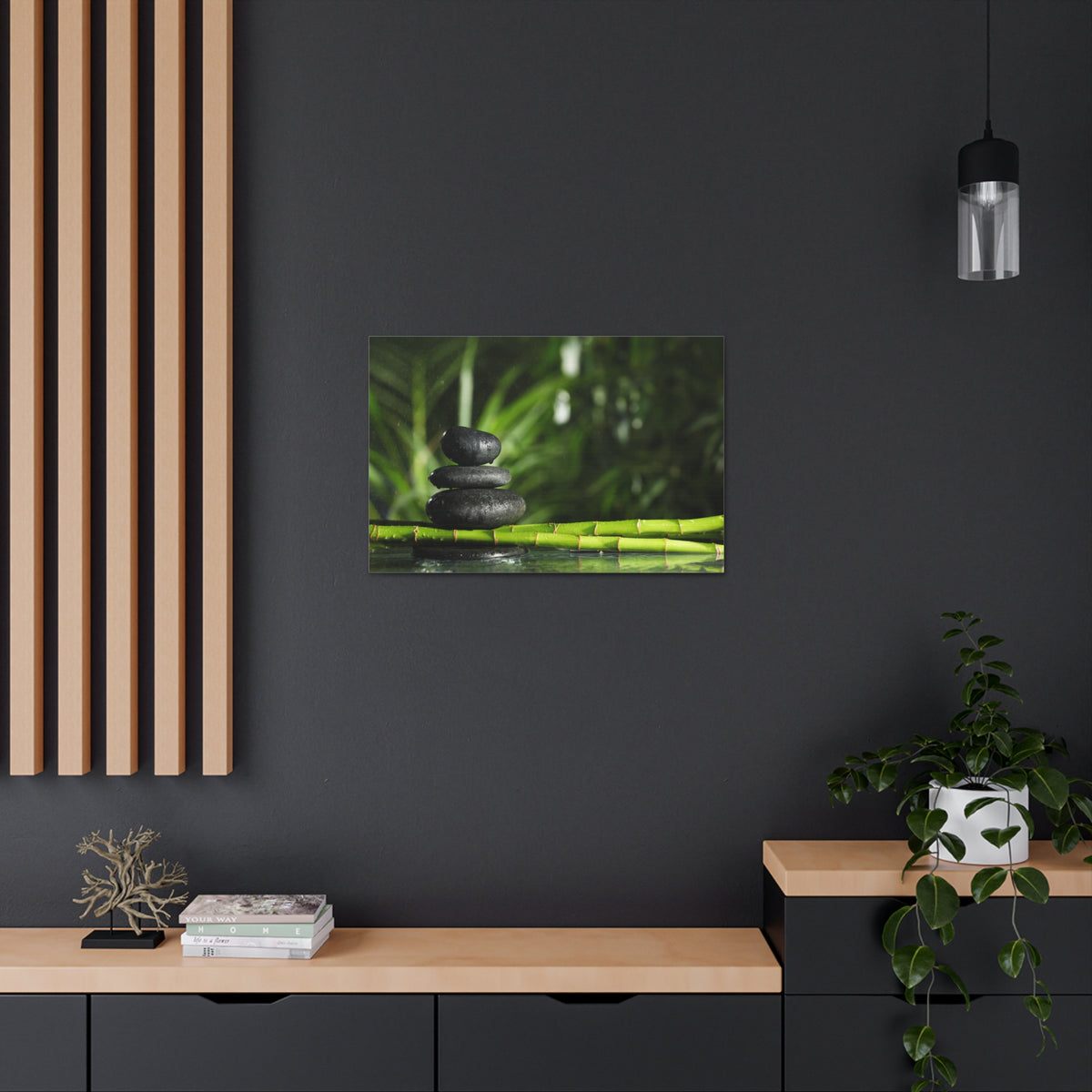 Stacked Stones on Bamboo Forest Floral Nature Photography Canvas Wall Art for Home Decor Ready-to-Hang-Express Your Love Gifts