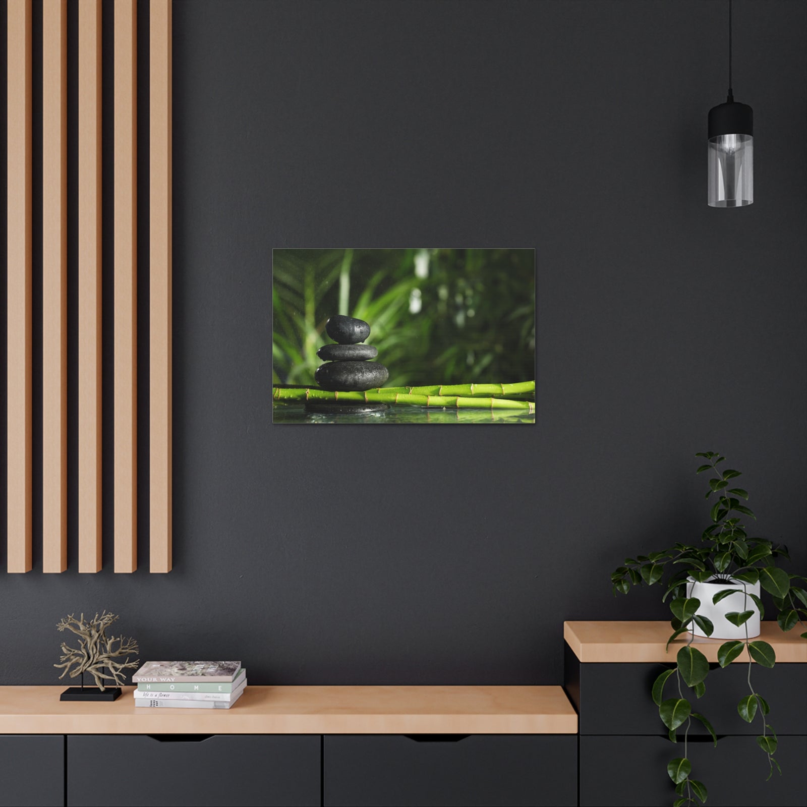 Stacked Stones on Bamboo Forest Floral Nature Photography Canvas Wall Art for Home Decor Ready-to-Hang-Express Your Love Gifts
