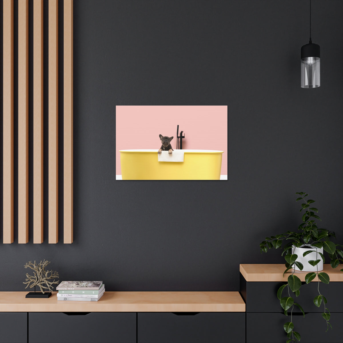 Cute French Bulldog Bath Canvas Wall Art for Home Decor Ready-to-Hang-Express Your Love Gifts