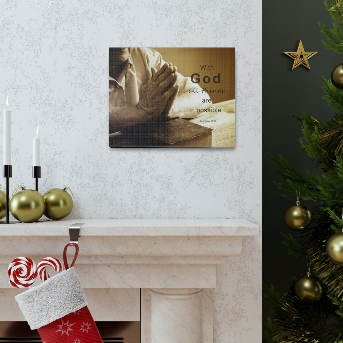 Scripture Walls With God Matthew 19:26 Praying Hands Bible Verse Canvas Christian Wall Art Ready to Hang-Express Your Love Gifts