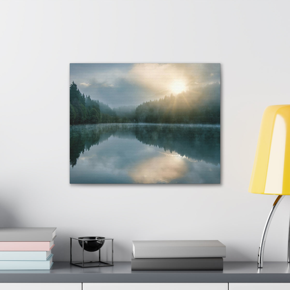 Sunset Teal Forest Lake Nature Wilderness Photography Canvas Wall Art for Home Decor Ready-to-Hang-Express Your Love Gifts