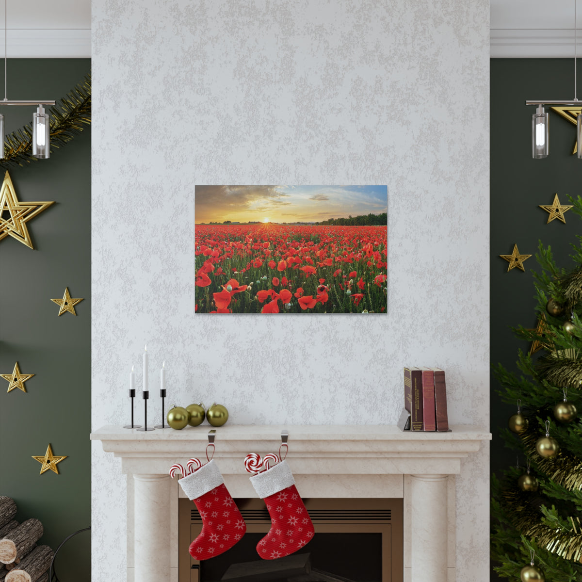 Sunset Over Poppy Field Flower Canvas Wall Art for Home Decor Ready-to-Hang-Express Your Love Gifts