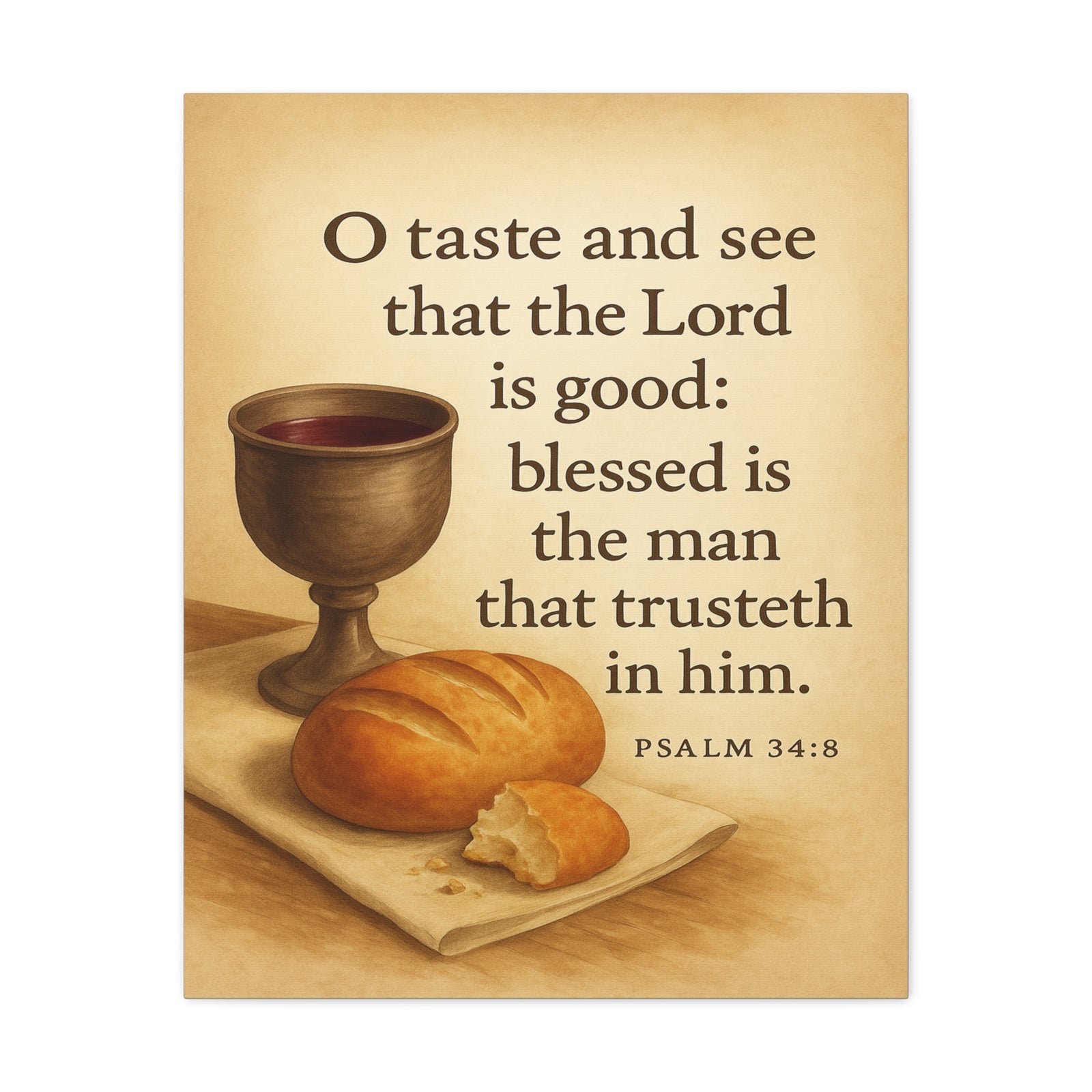 Bible Verse Canvas Psalm 34:8 Christian Home Décor Wall Art Scripture Ready to Hang Faith Print-Express Your Love Gifts