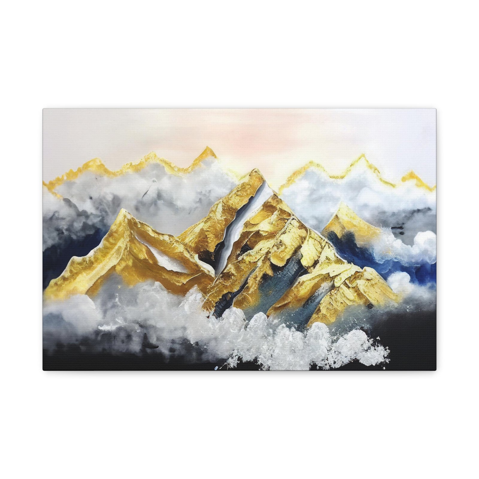 Landscape White Gold and Blue Mountains Painting Canvas Wall Art for Home Decor Ready-to-Hang-Express Your Love Gifts