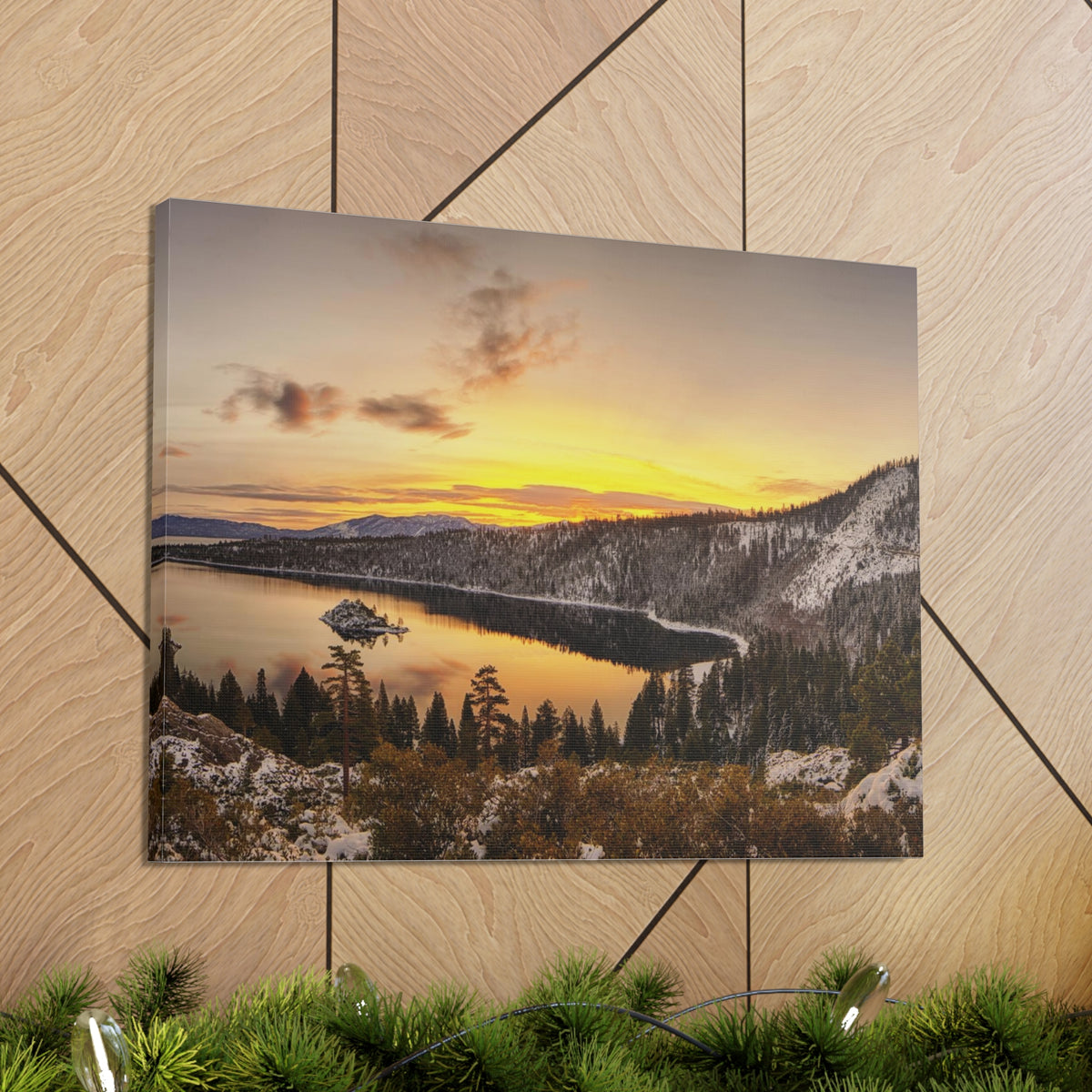 Winter Pine Tree Forest Mountain Lake Nature Wilderness Photography Canvas Wall Art for Home Decor Ready-to-Hang-Express Your Love Gifts