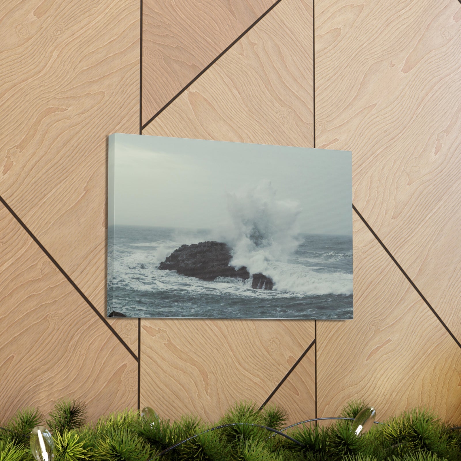 Splashing Water Rock Ocean Landscape Ocean Canvas Wall Art for Home Decor Ready-to-Hang-Express Your Love Gifts